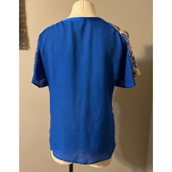 Tracy Reese Neiman Marcus Blue Gold Sequin Top M Medium Holiday Party - Picture 5 of 7